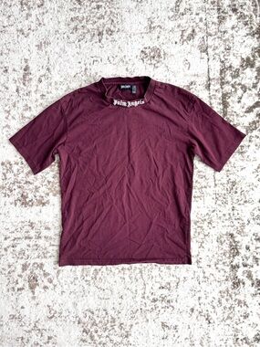 Palm Angels Men’s Burgundy Tee with White Gothic Logo
